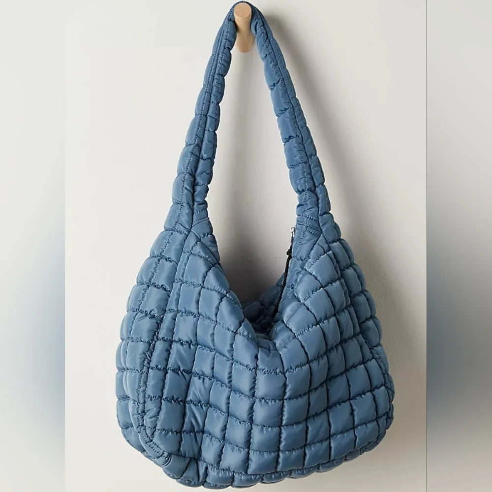 NWT Free People FP Movement Quilted Carryall Tote Bag Skyline Blue Shoulder Gray - Picture 3 of 13